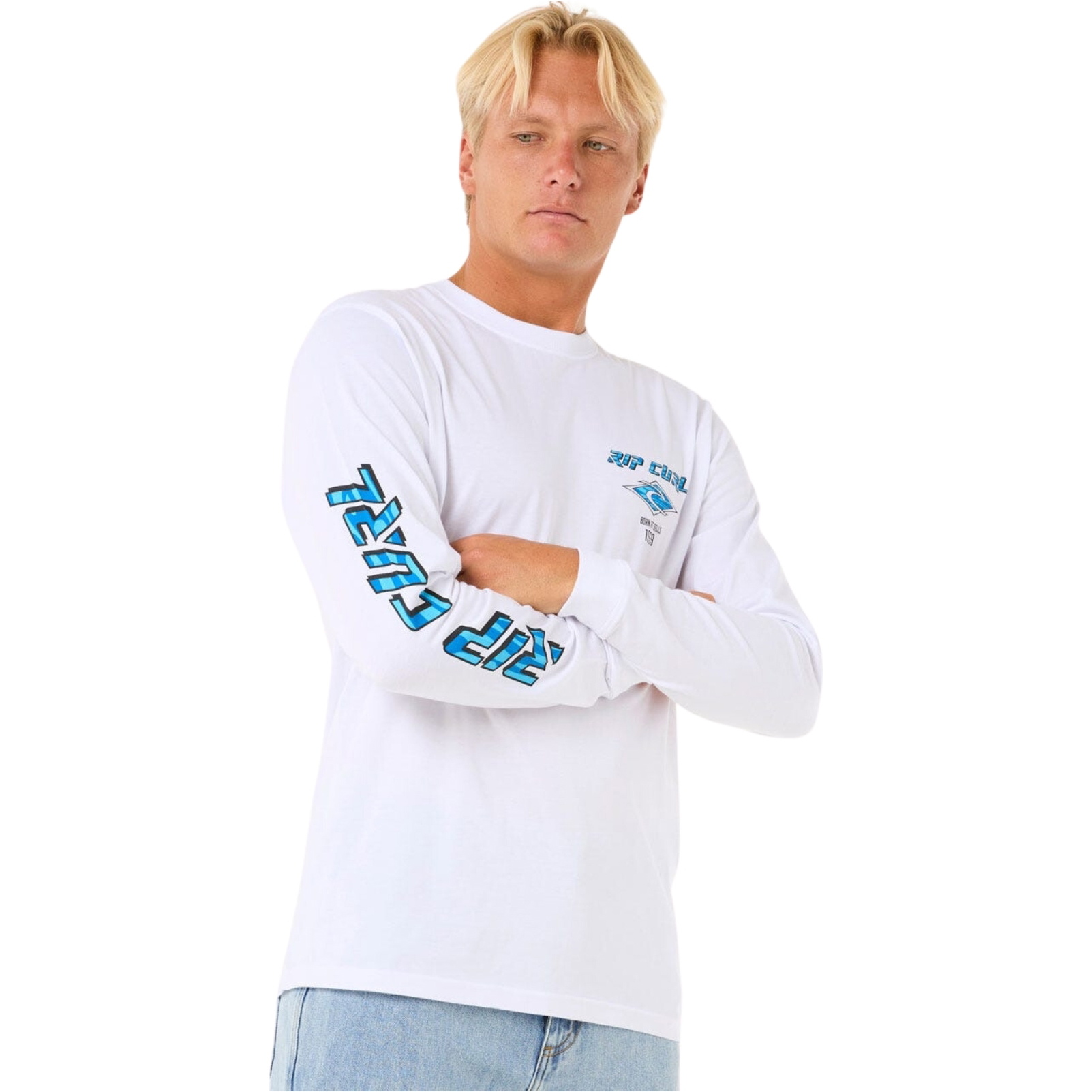 2026 Rip Curl Heren Fade Out Icon Long Sleeve Tee 0BQMTE - White